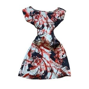 Matrushka Construction Colorful Artsy Sabrina Neckline Mini Dress A7